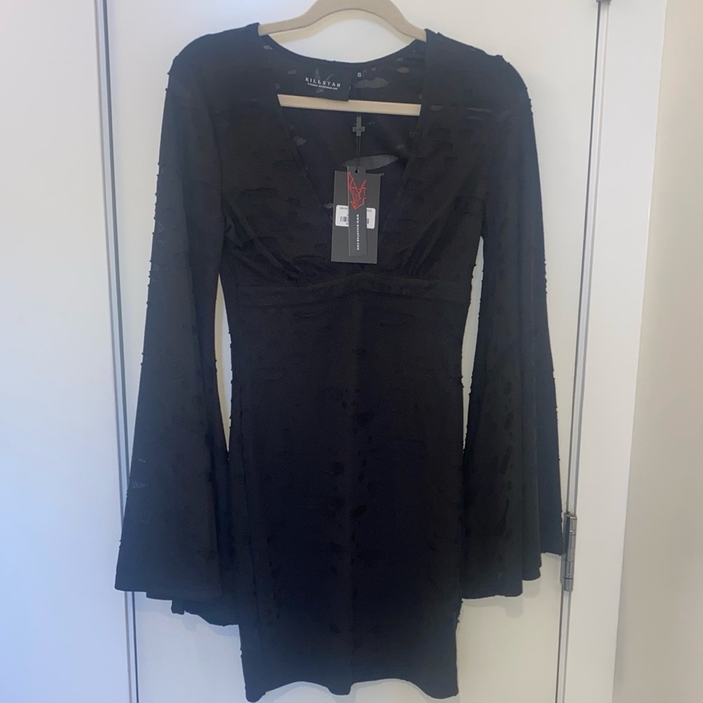 Killstar Black Distressed Mini Dress with Statement Sleeves
